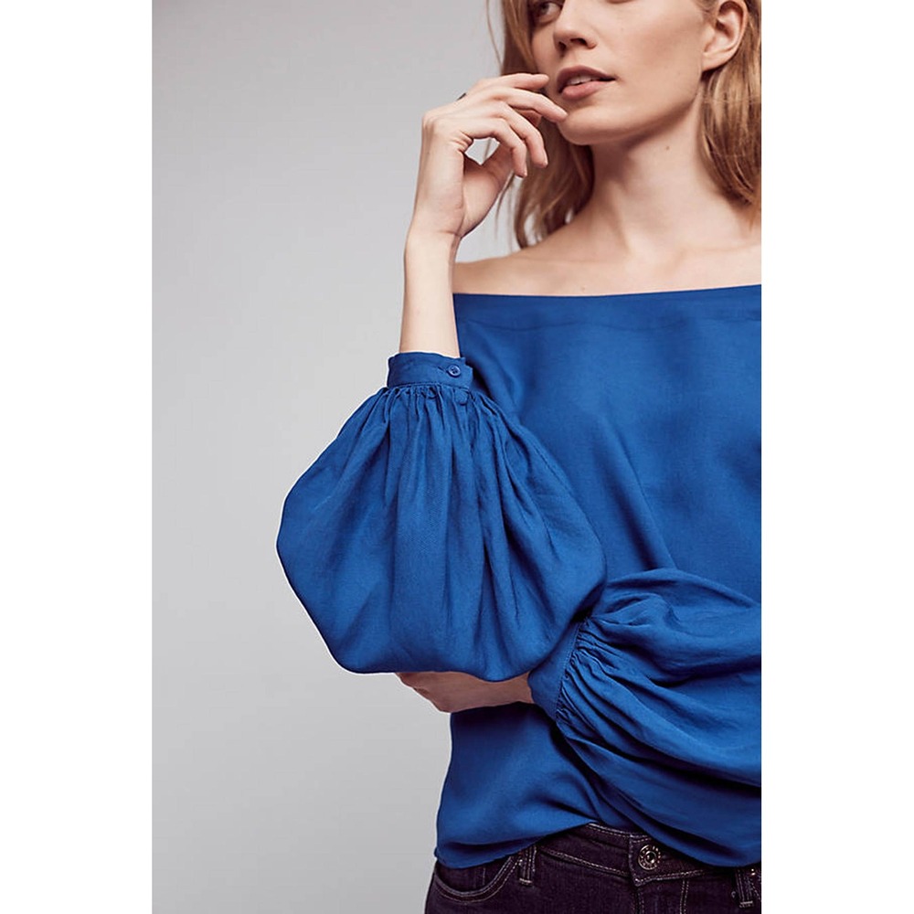 Anthropologie Floreat Poppy Bell Blouse Royal Blue Boho Romantic Boat Neck Top 2